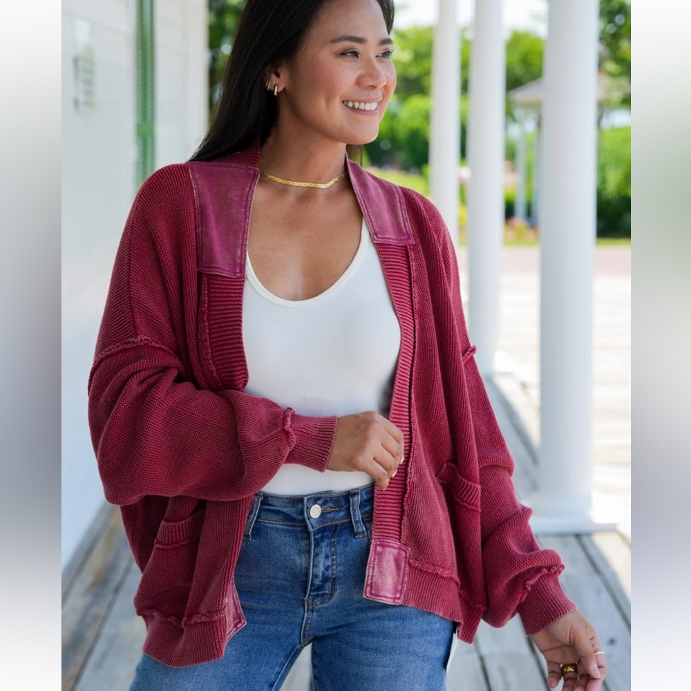 POL Vintage wash long sleeve knit cardigan
